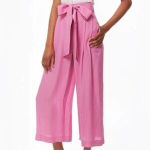 MILLY Cropped Natalie Pant Trouser Wide Leg Pink Women's 8 Silk Blend Belted EUC